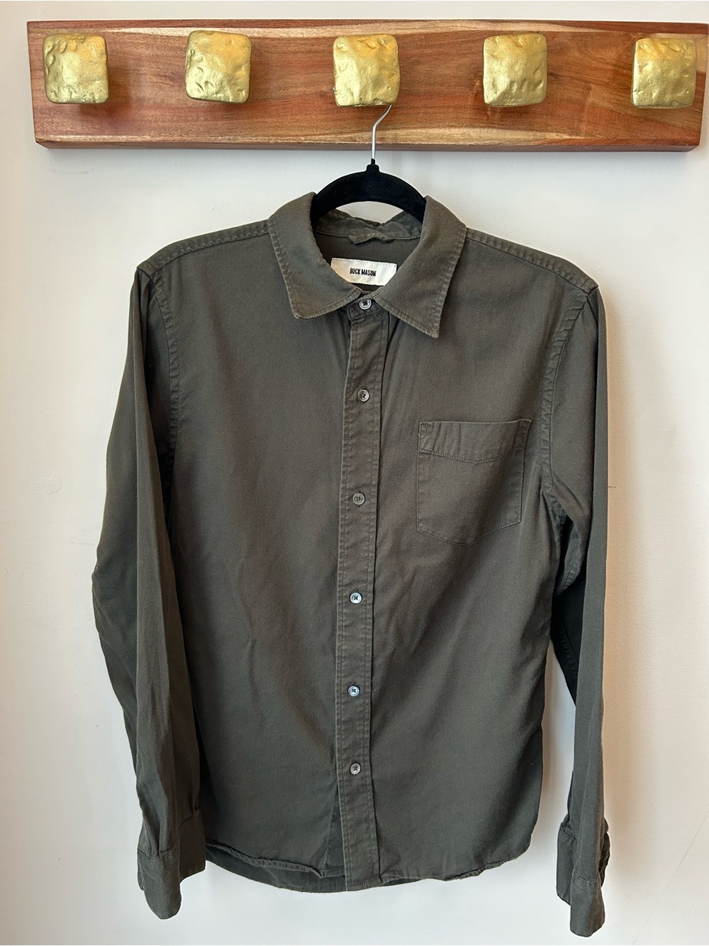 Buck Mason Olive Utility Minimalist Workwear Button Down Shirt - Size Small